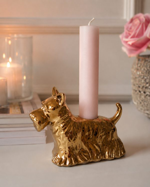 Gold Terrier Candle Holder