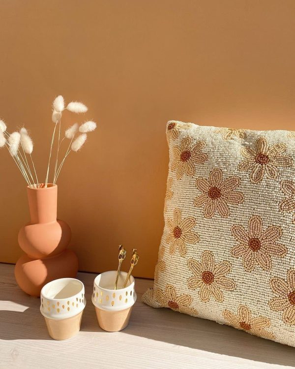 Handmade Beaded Cushion Daisy
