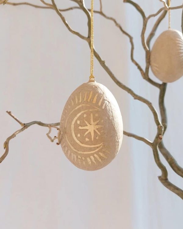 Paper Mache Egg Decoration Moon & Stars