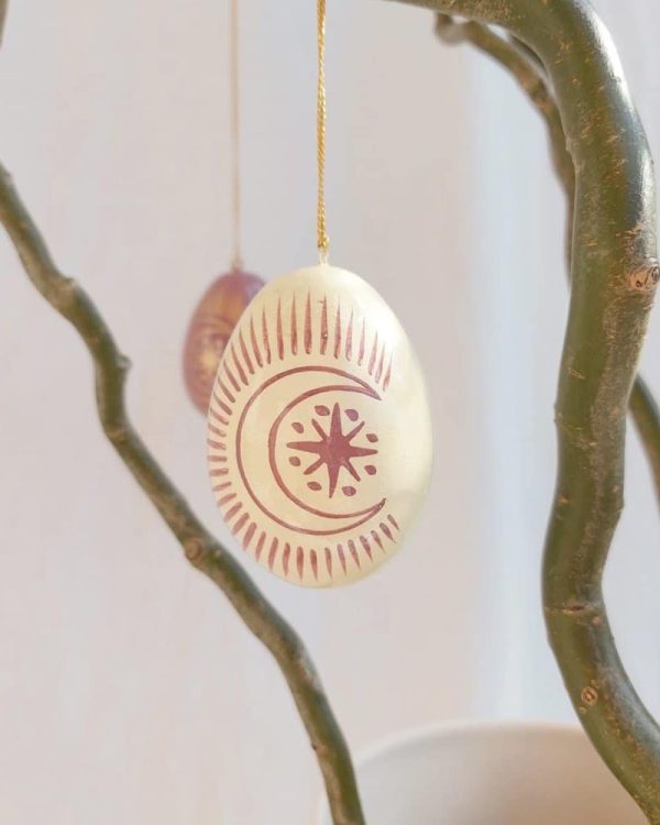 Paper Mache Egg Decoration Moon & Stars