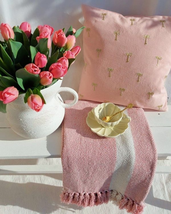 Striped Woven Throw Vintage Pink
