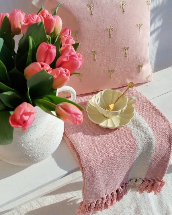 Striped Woven Throw Vintage Pink