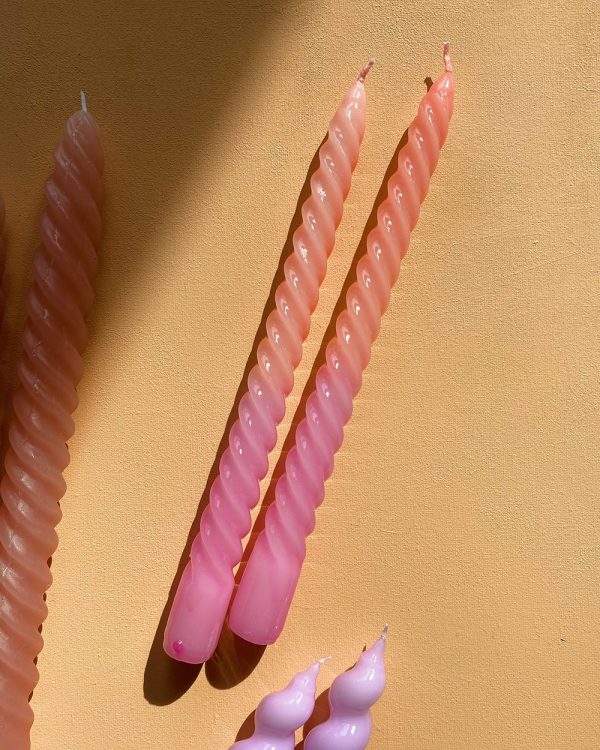 Glossy Pink Melange Twisted Candle Set Of 2