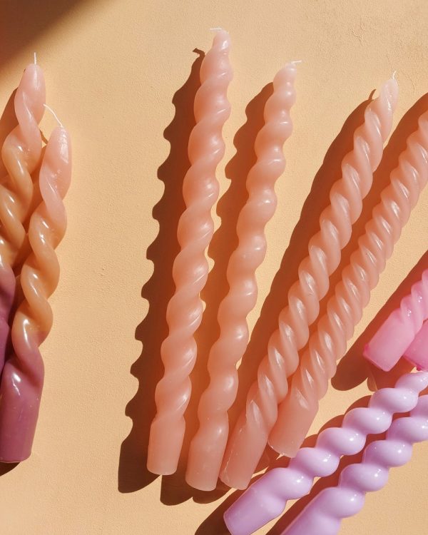 Matt Vintage Pink Twisted Candle Set
