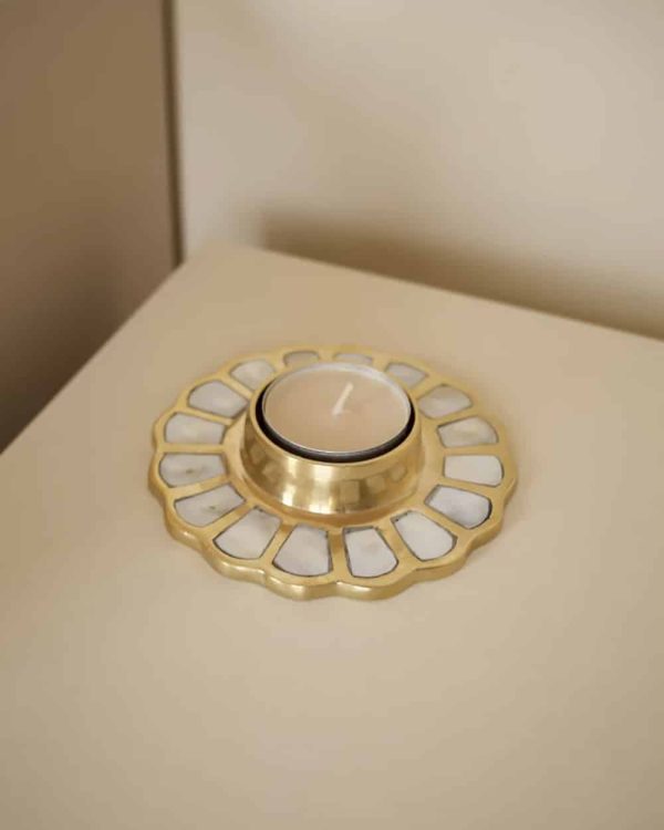 Mother Of Pearl Flower Tea Light Holder