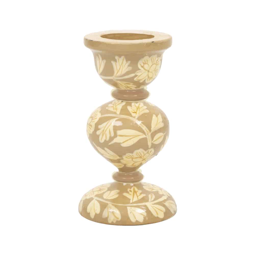 Floral Print Candle Holder Beige
