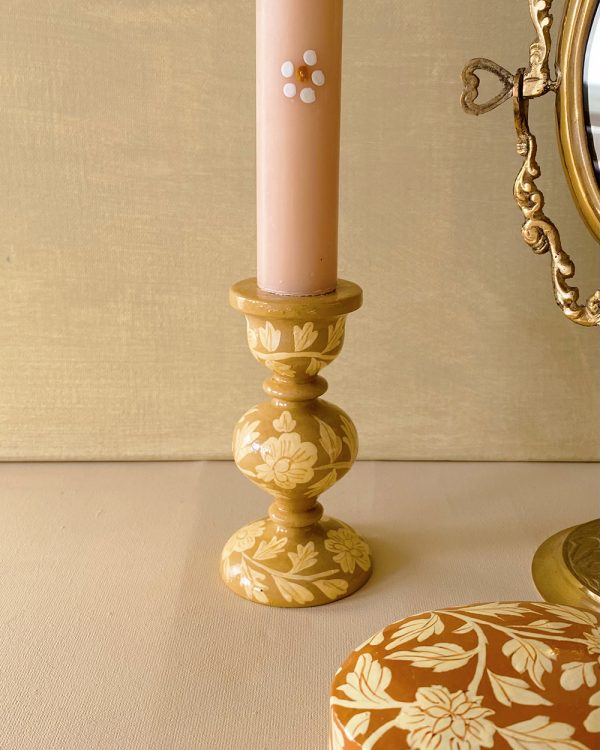 Floral Print Candle Holder Beige