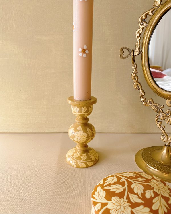 Floral Print Candle Holder Beige