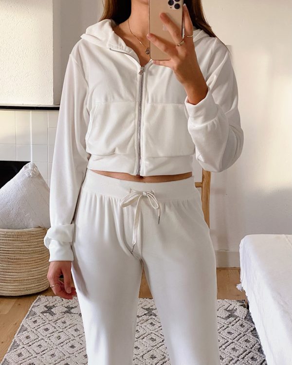 Velvet Front Zipper Sweater Warm White