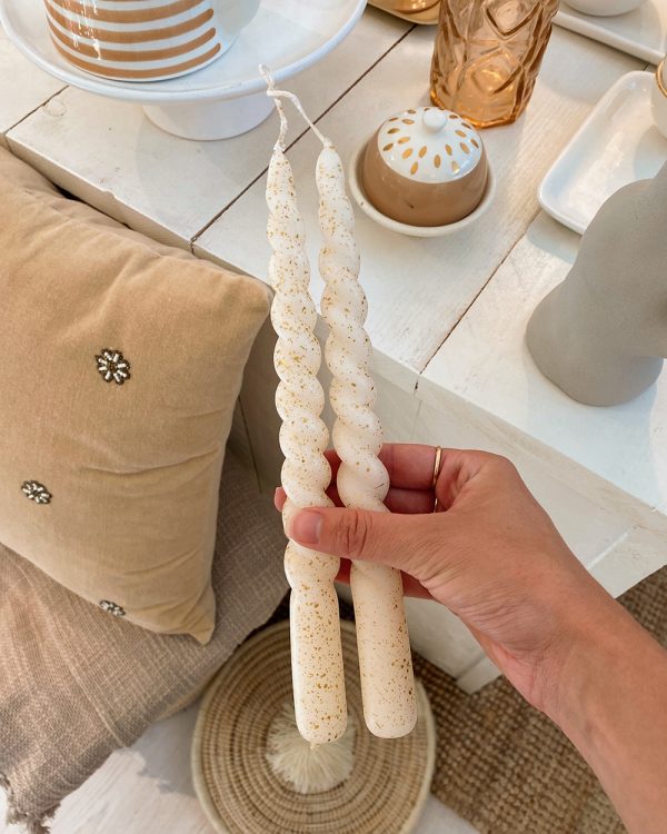 Glitter Cream Twisted Candle Set Of 2