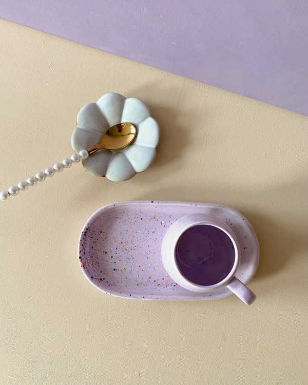 Ceramic Espresso Cup Tray Set Lilac