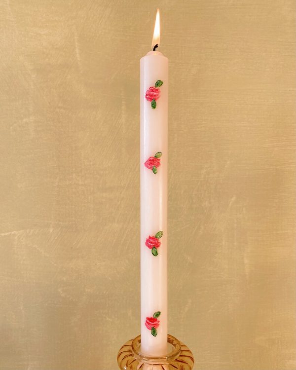 Hand Painted Rose Candle