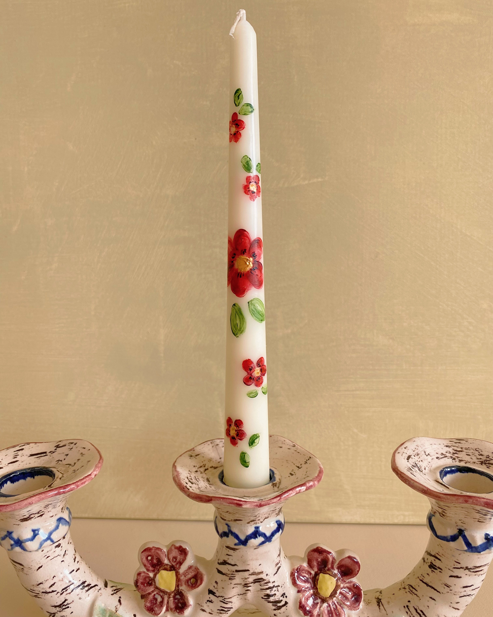 Hand Painted Scarlet Flower Candle