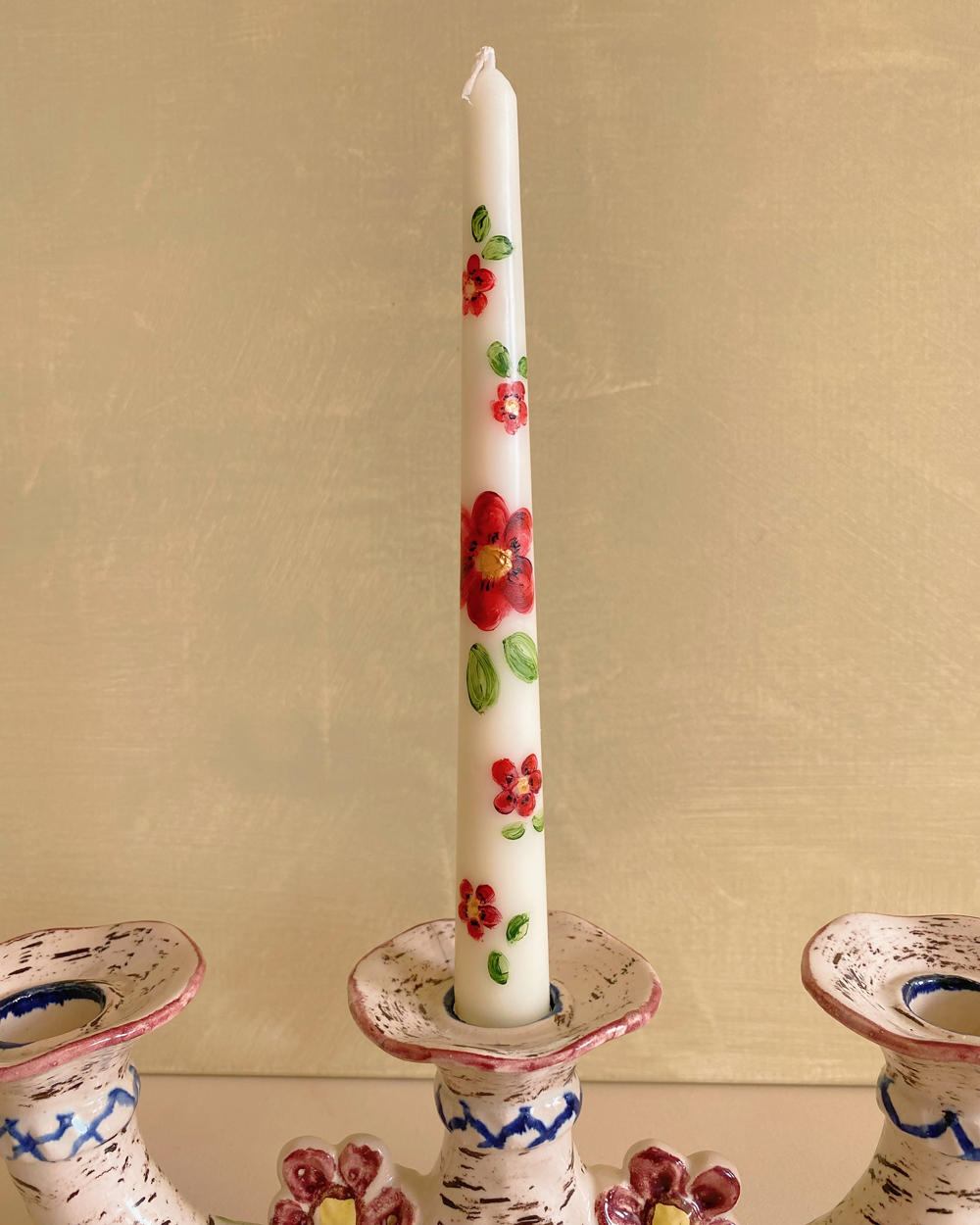 Hand Painted Scarlet Flower Candle