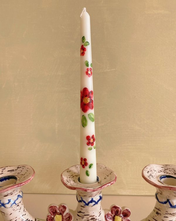 Hand Painted Scarlet Flower Candle