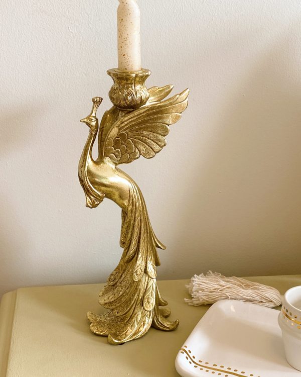 Gold Peacock Candle Holder