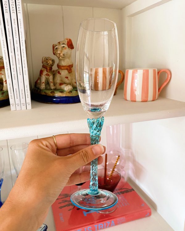 Vintage Aqua Blue Swirl Coupe Glass