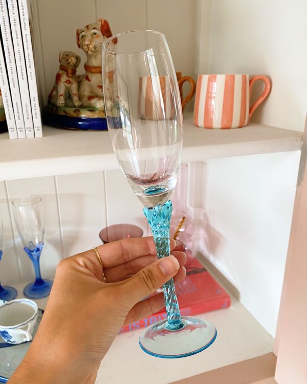 Vintage Aqua Blue Swirl Coupe Glass