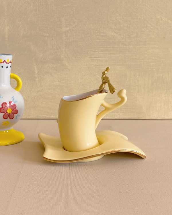 Vintage Du Galion So French Pastel Yellow Cup Saucer Set