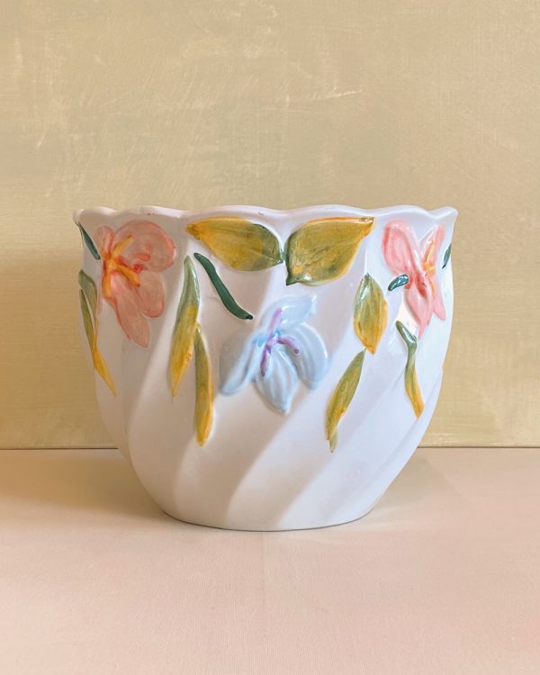 Vintage Ivory Blue Blush Frangipani Flower Planter