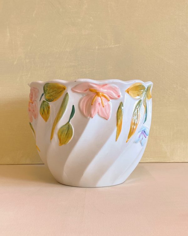 Vintage Ivory Blue Blush Frangipani Flower Planter
