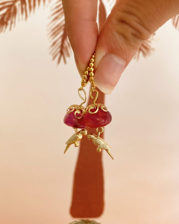 Deep Purple Agate Parrot Earrings