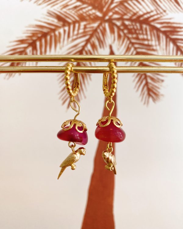 Deep Purple Agate Parrot Earrings