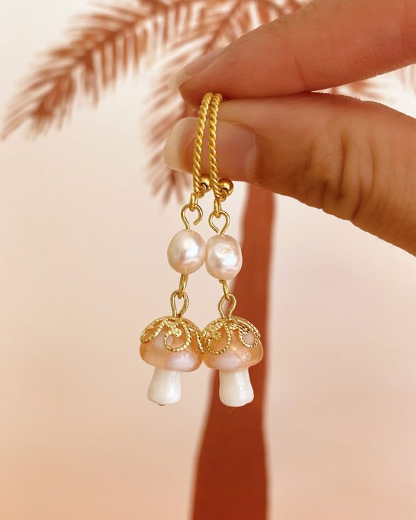 Freshwater Pearl Blush Mushroom Earrings
