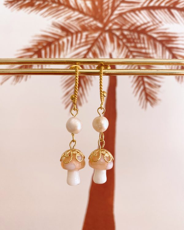 Freshwater Pearl Blush Mushroom Earrings