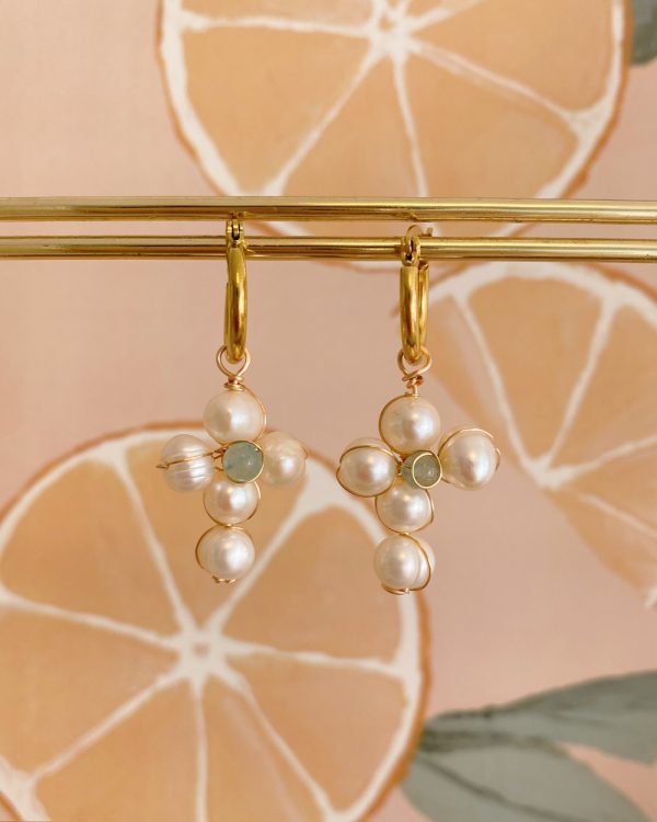 Freshwater Pearl Gemstone Cross Earrings