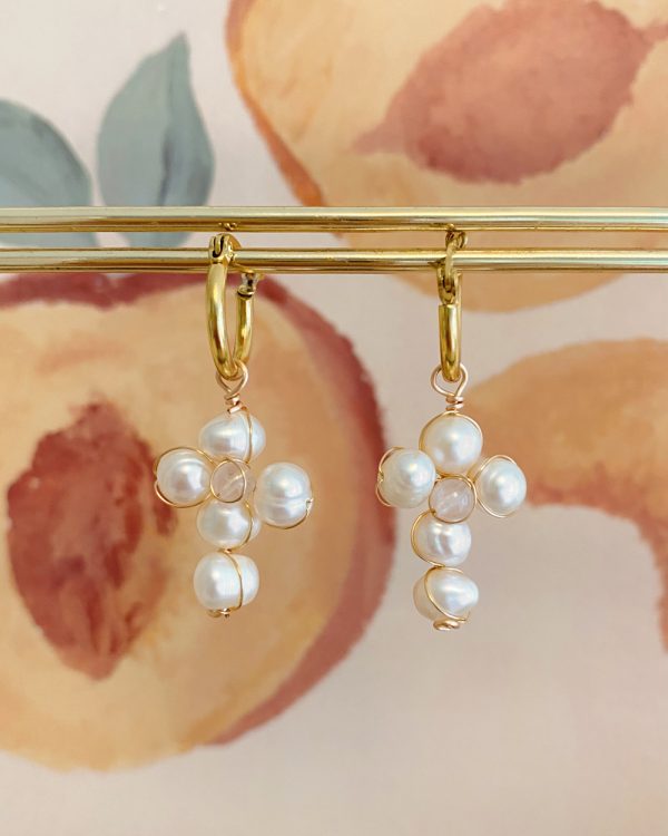 Freshwater Pearl Gemstone Cross Earrings
