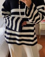 Half Zip Stripe Knit Sweater
