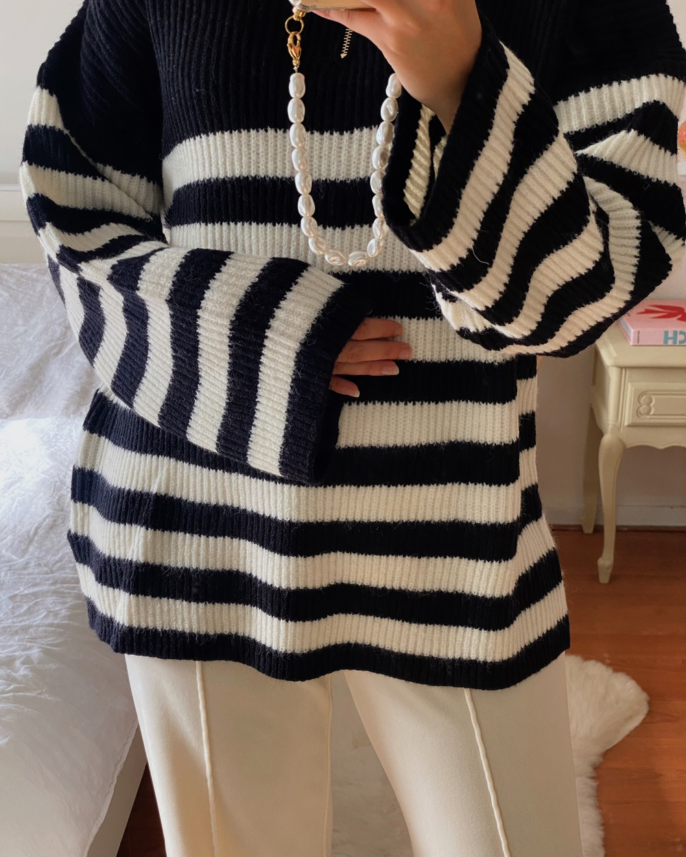 Half Zip Stripe Knit Sweater