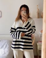 Half Zip Stripe Knit Sweater