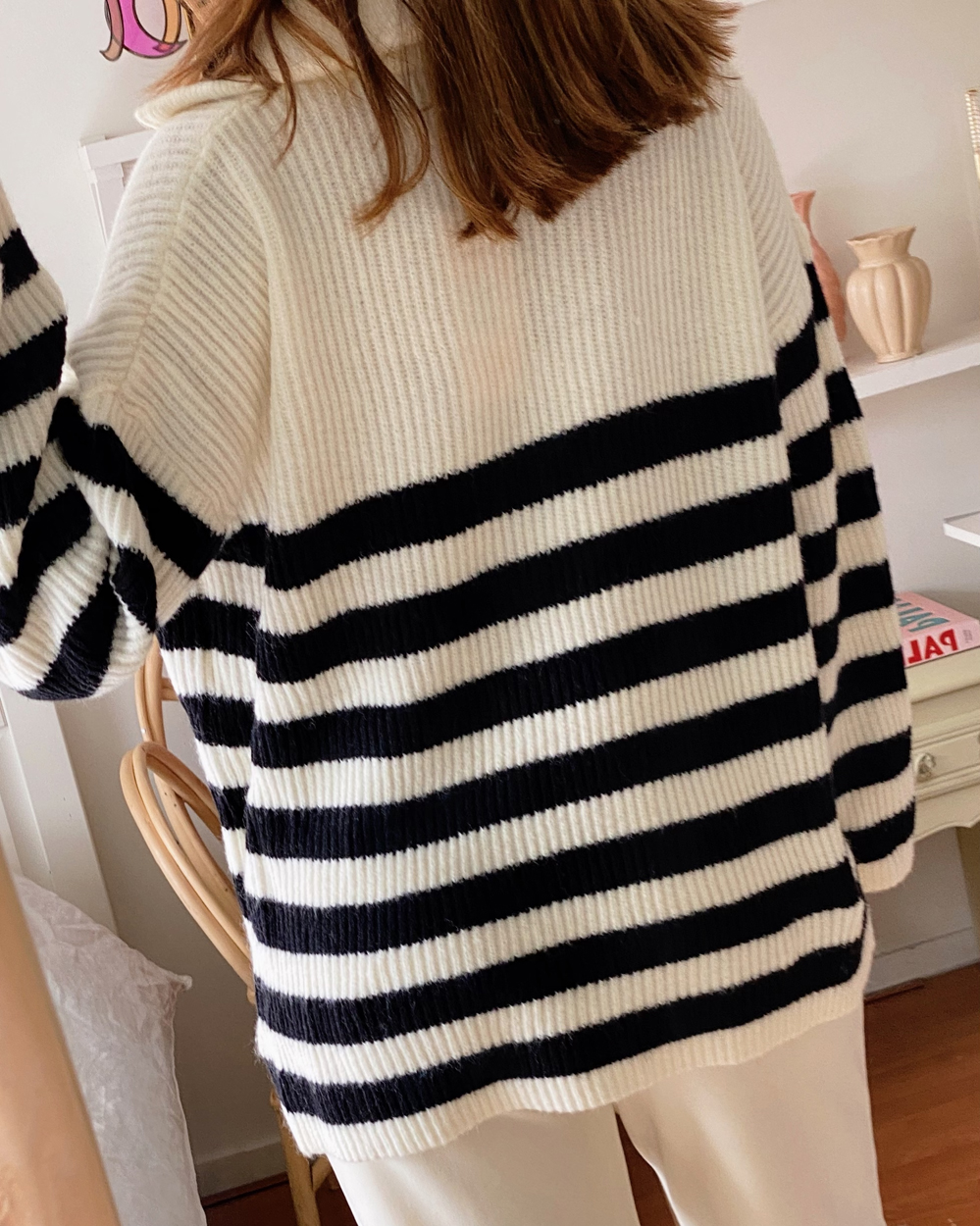 Half Zip Stripe Knit Sweater