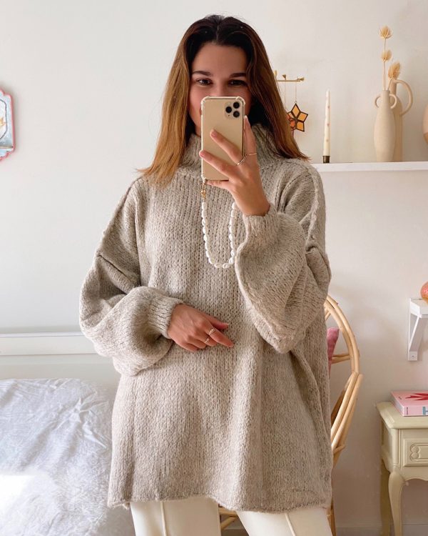 Oversized Wool Blend Sweater Mocha
