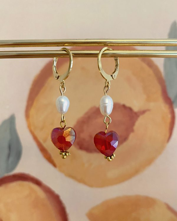 Freshwater Pearl Glass Heart Earrings