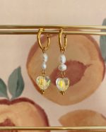 Freshwater Pearl Glass Heart Earrings