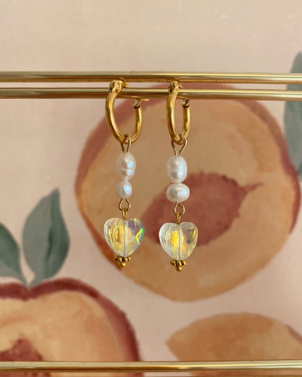 Freshwater Pearl Glass Heart Earrings