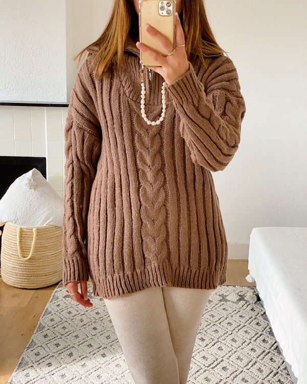 Half Zip Cable Knit Sweater Hazel