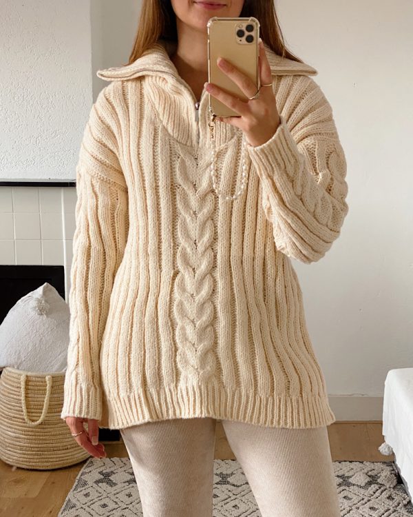 Half Zip Cable Knit Sweater Hazel