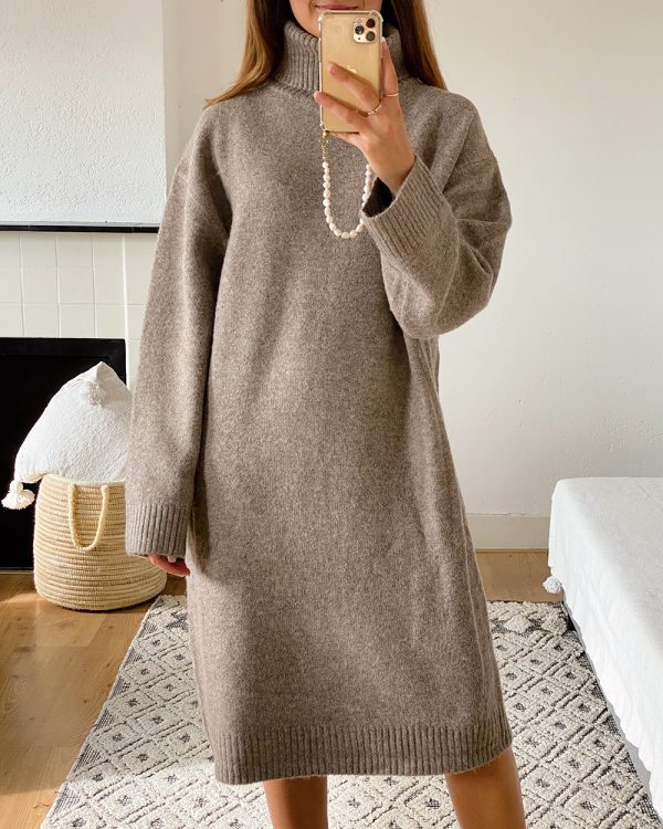 Turtleneck Knit Dress Fawn
