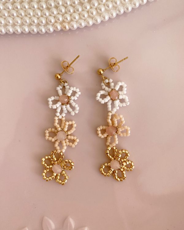 Beaded Pastel Flower Drop Earrings