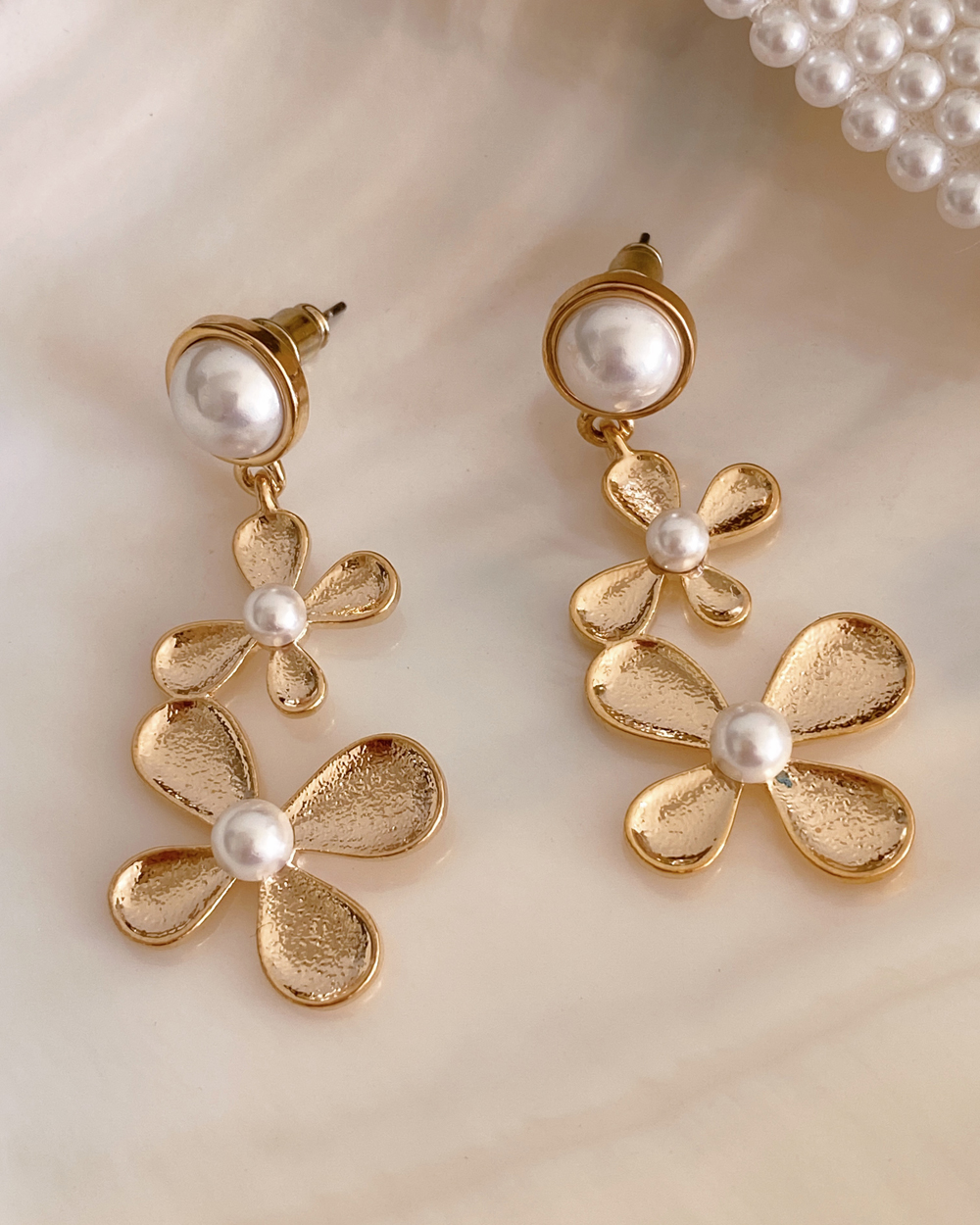 Pearl Flower Drop Earrings