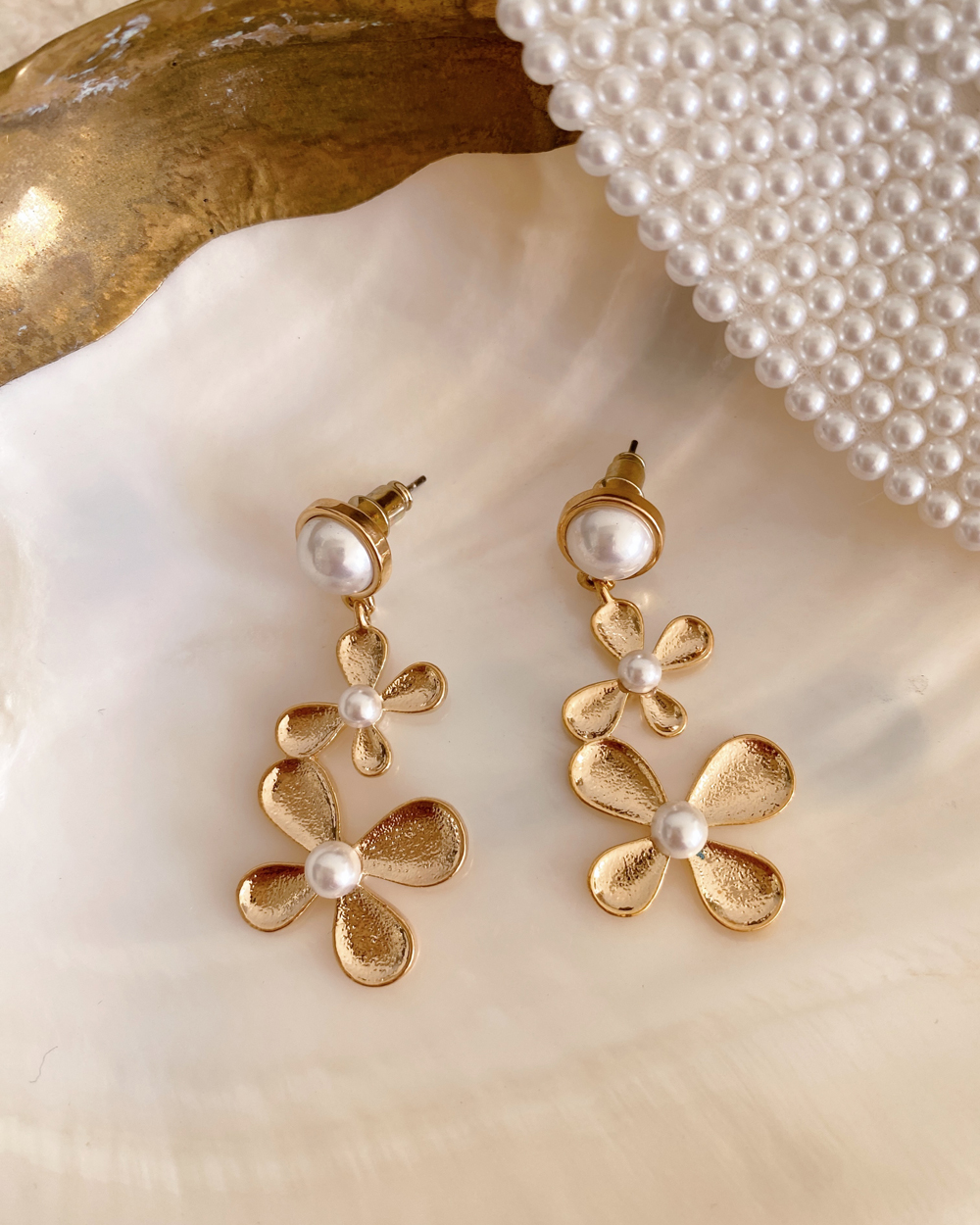 Pearl Flower Drop Earrings