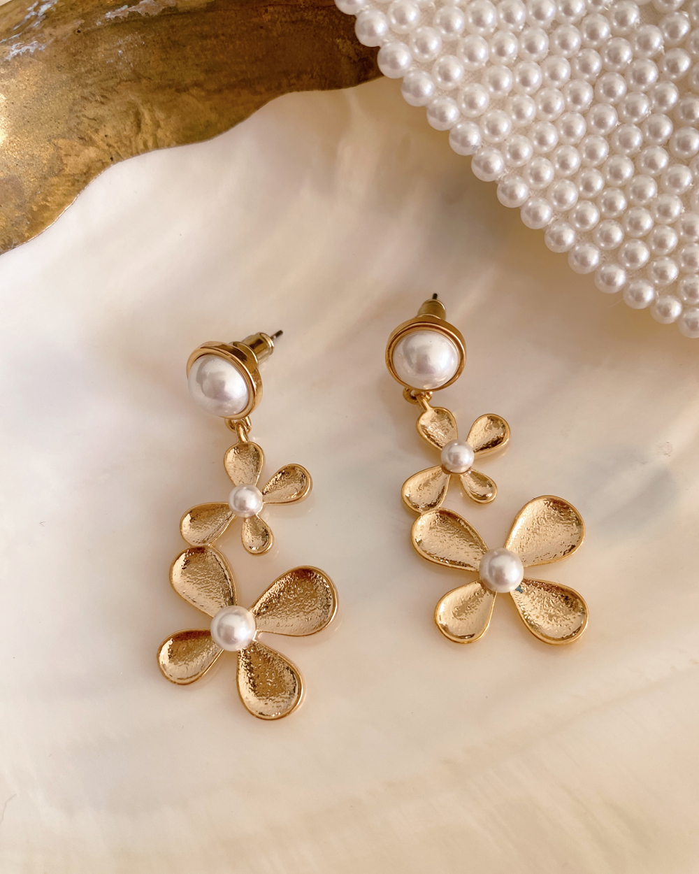 Pearl Flower Drop Earrings