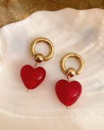 Red Glass Heart Drop Earrings