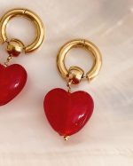 Red Glass Heart Drop Earrings