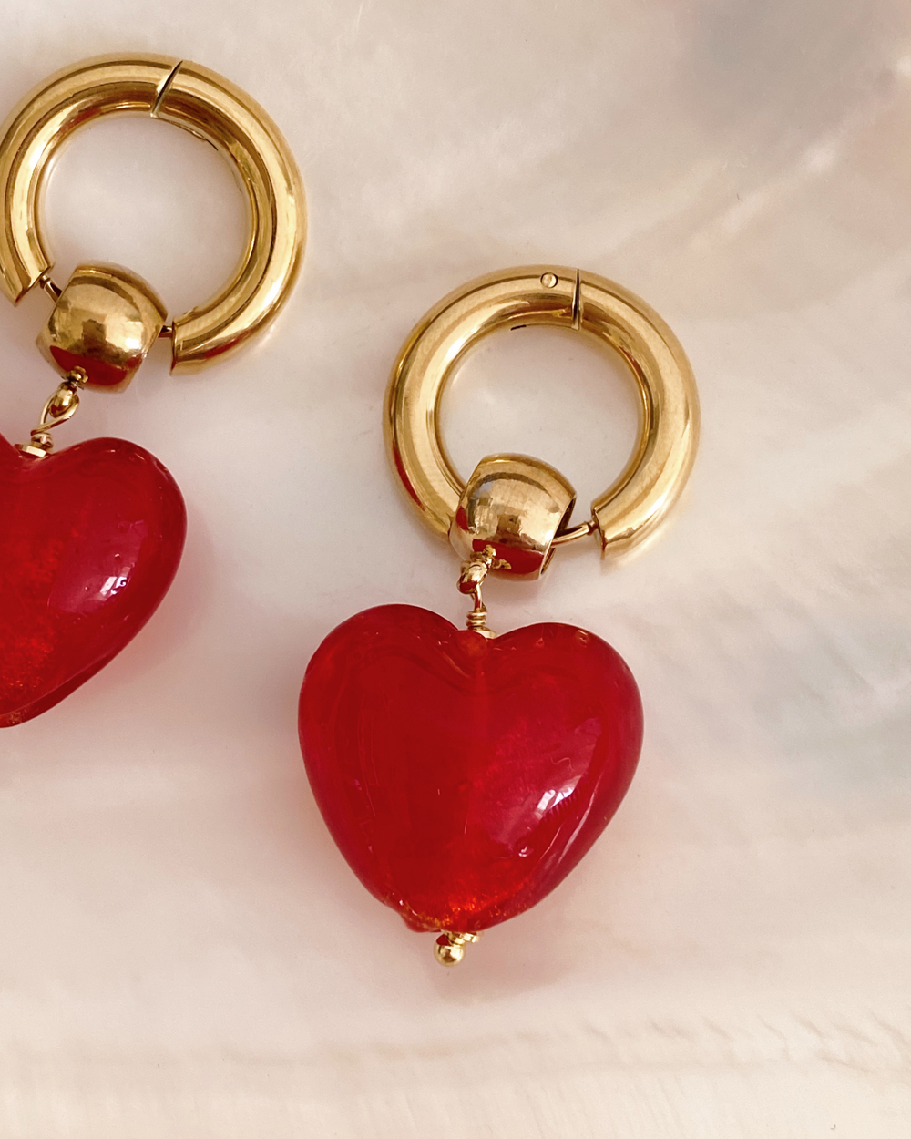 Red Glass Heart Drop Earrings