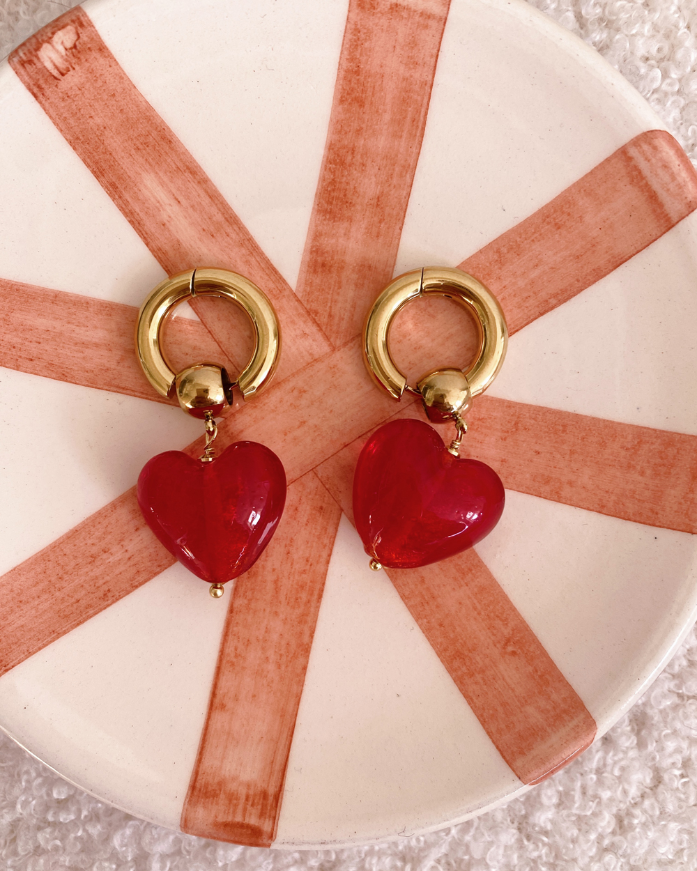 Red Glass Heart Drop Earrings